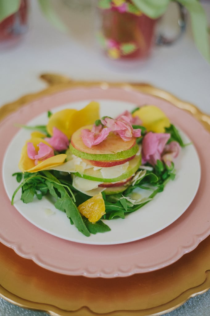 Even the salad course mirrored the party's color scheme.