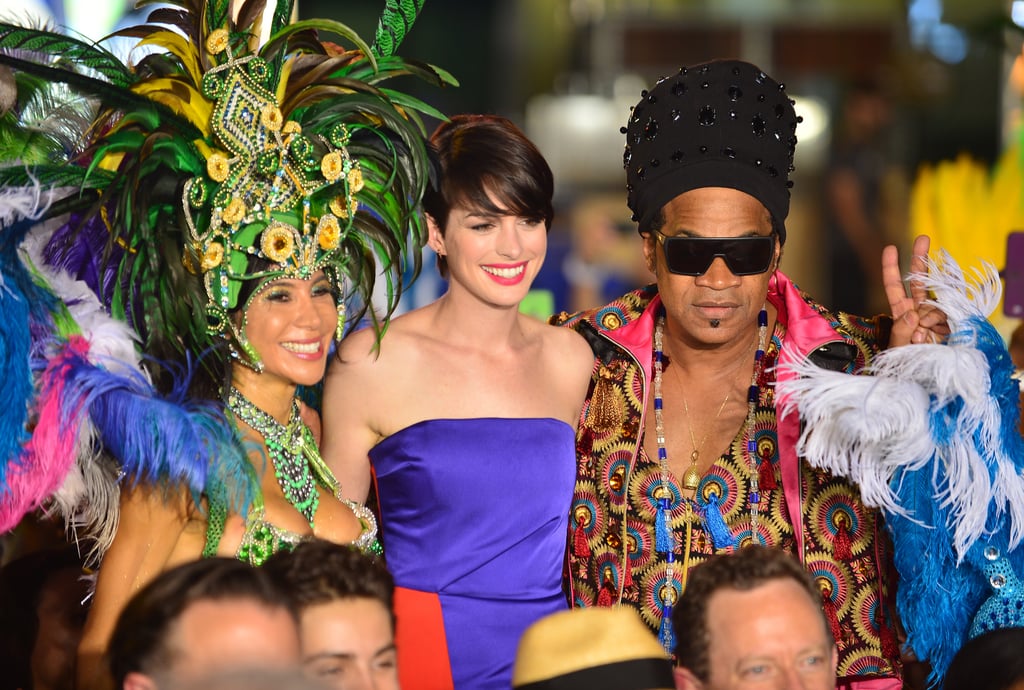 What a party! Anne Hathaway flashed her megawatt smile at the Rio 2 premiere in Miami on Friday.