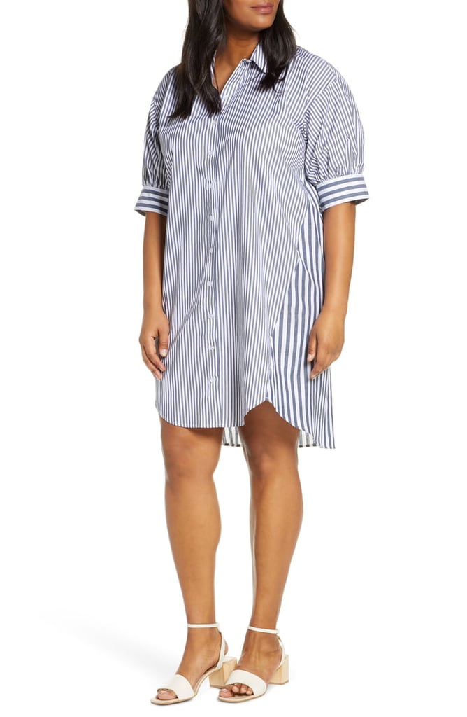 ELOQUII Contrast Stripe Shirt Dress
