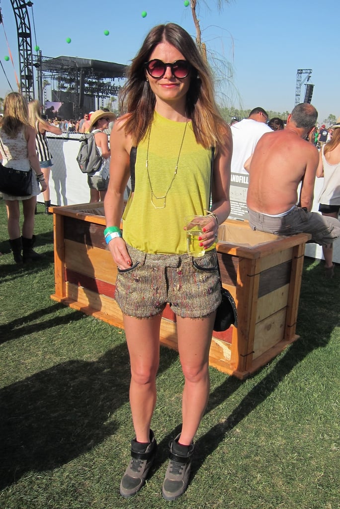 Sequined, embroidered shorts added a sparkly finish to this cool Coachella look.
Source: Chi Diem Chau