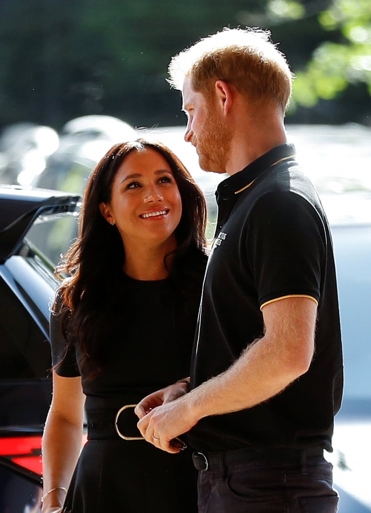 Meghan Markle Black Belted Dress at Baseball Game