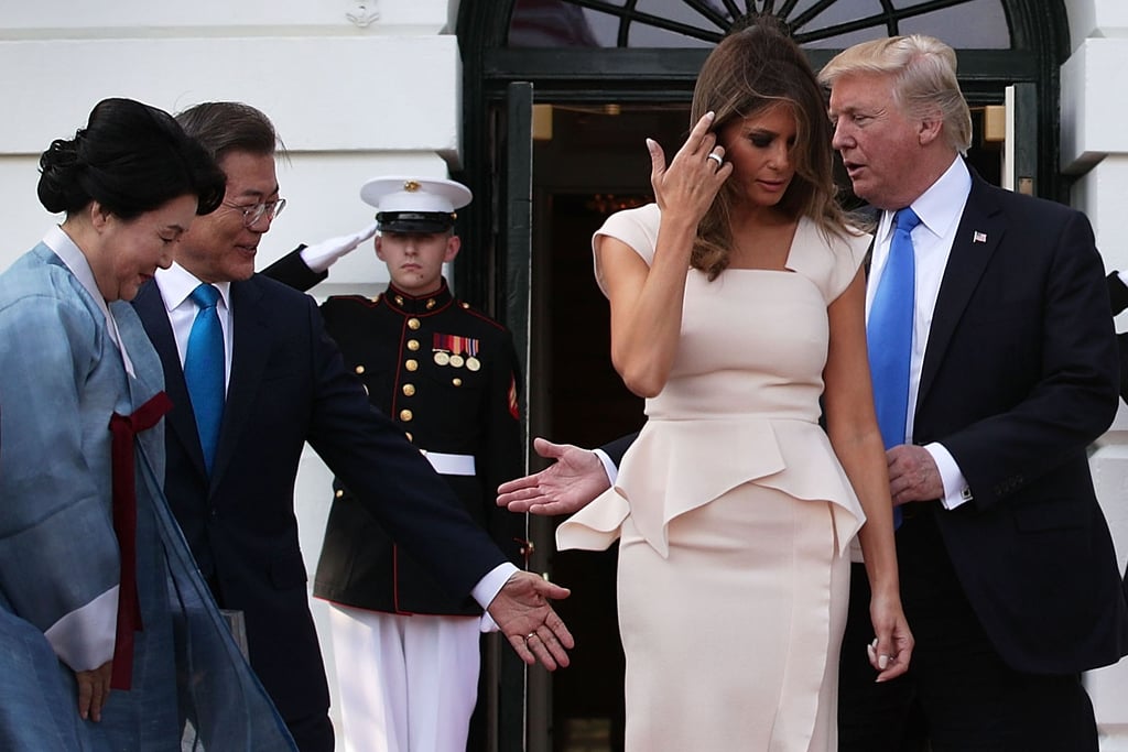 Melania Trump Wore a Blush-Hued Roland Mouret Dress While Meeting the President and First Lady of South Korea