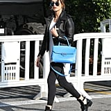 The Time Her Blue Bag Popped Against Those Neutral Shades