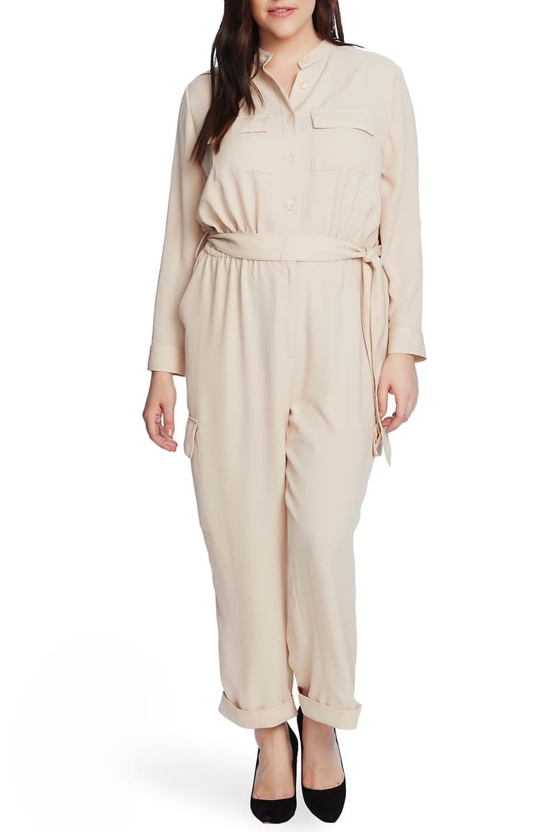 Vince Camuto Plus Size Roll Tab Rumpled Twill Cargo Jumpsuit