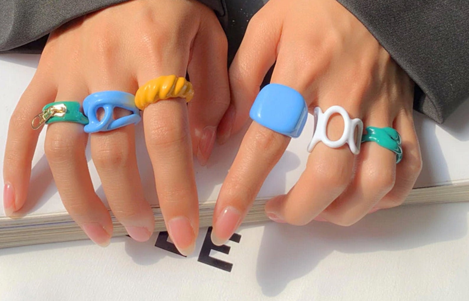 Colourful chunky shop rings