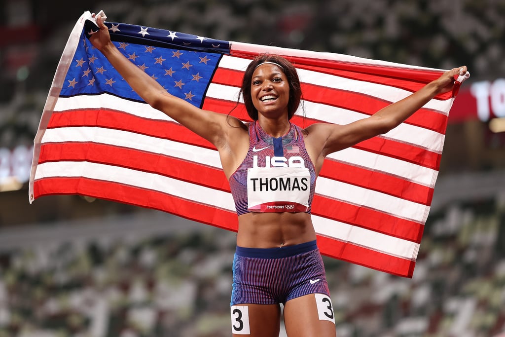Gabby Thomas Celebrates Winning Bronze in the Women's 200m at the 2021