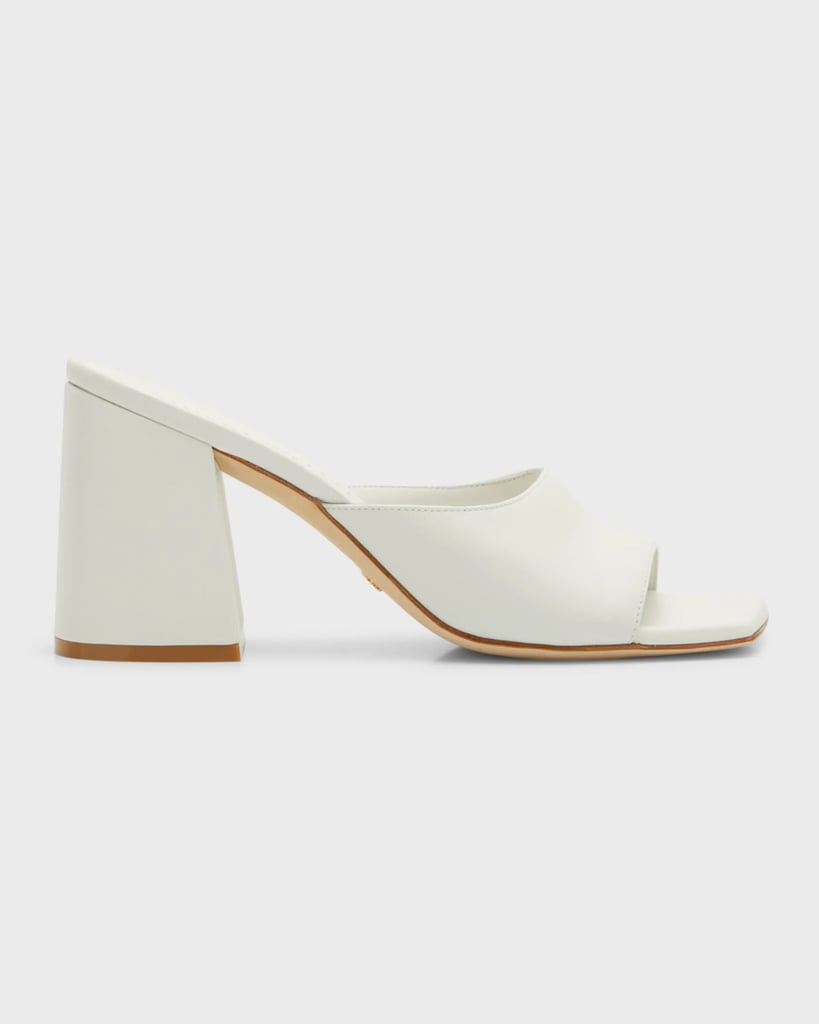Stuart Weitzman Tia Calfskin Block-Heel Mules