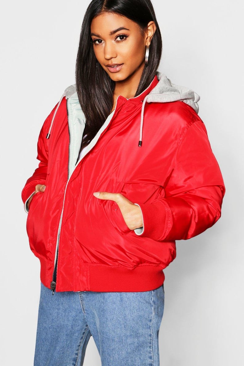 Boohoo Reversible Hooded Bomber Jacket