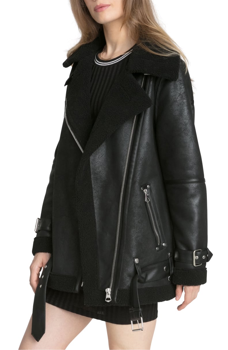 Avec Les Filles Faux Shearling Biker Jacket