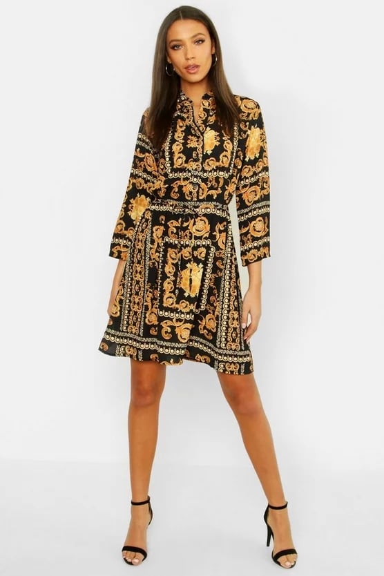 Boohoo Tall Chain Print Shirt Dress