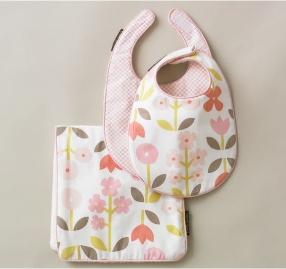 For a Baby Girl: Dwell Studio Rosette Blossom Bibs/Burp Set