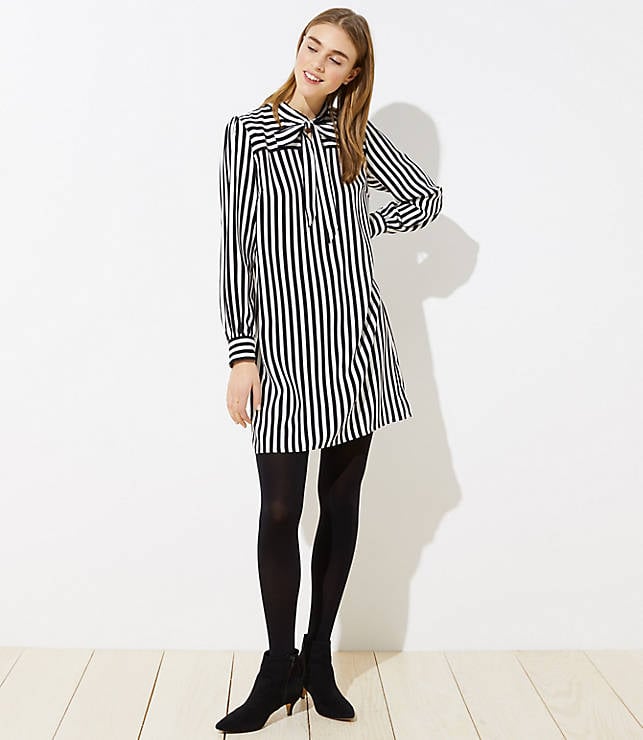 Loft Striped TieNeck Dress Flattering Dresses For Big Bellies