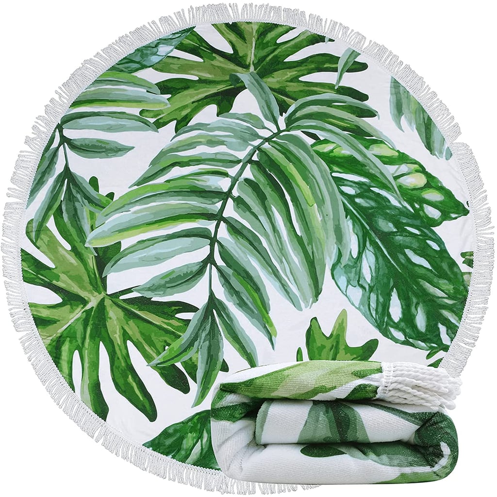 Frcisa Round Large Green Tropical Leaves Beach Towel