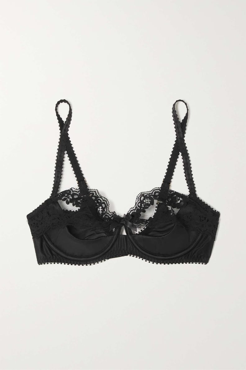 Off-white underwired balconette bra with Leavers lace trim