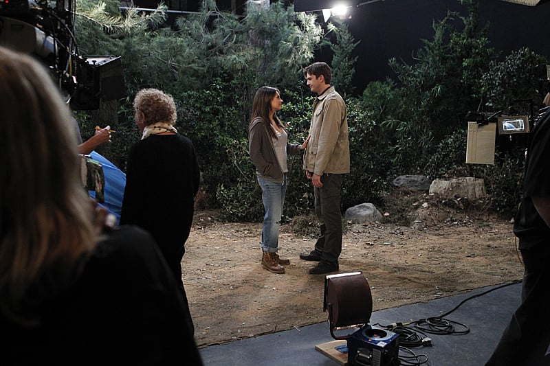 Kunis and Kutcher on the set of Two and a Half Men.