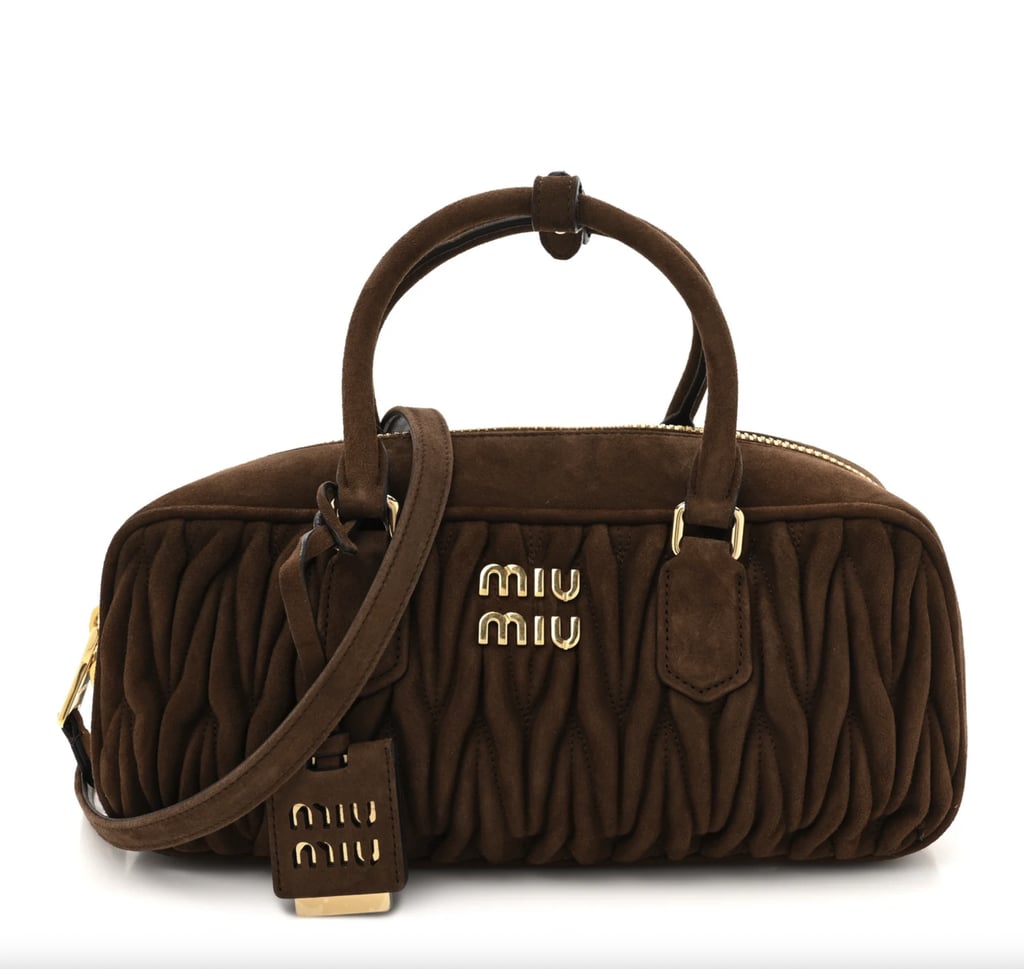Miu Miu Suede Matelasse Large Arcadie Top Handle Bag Cocoa Brown