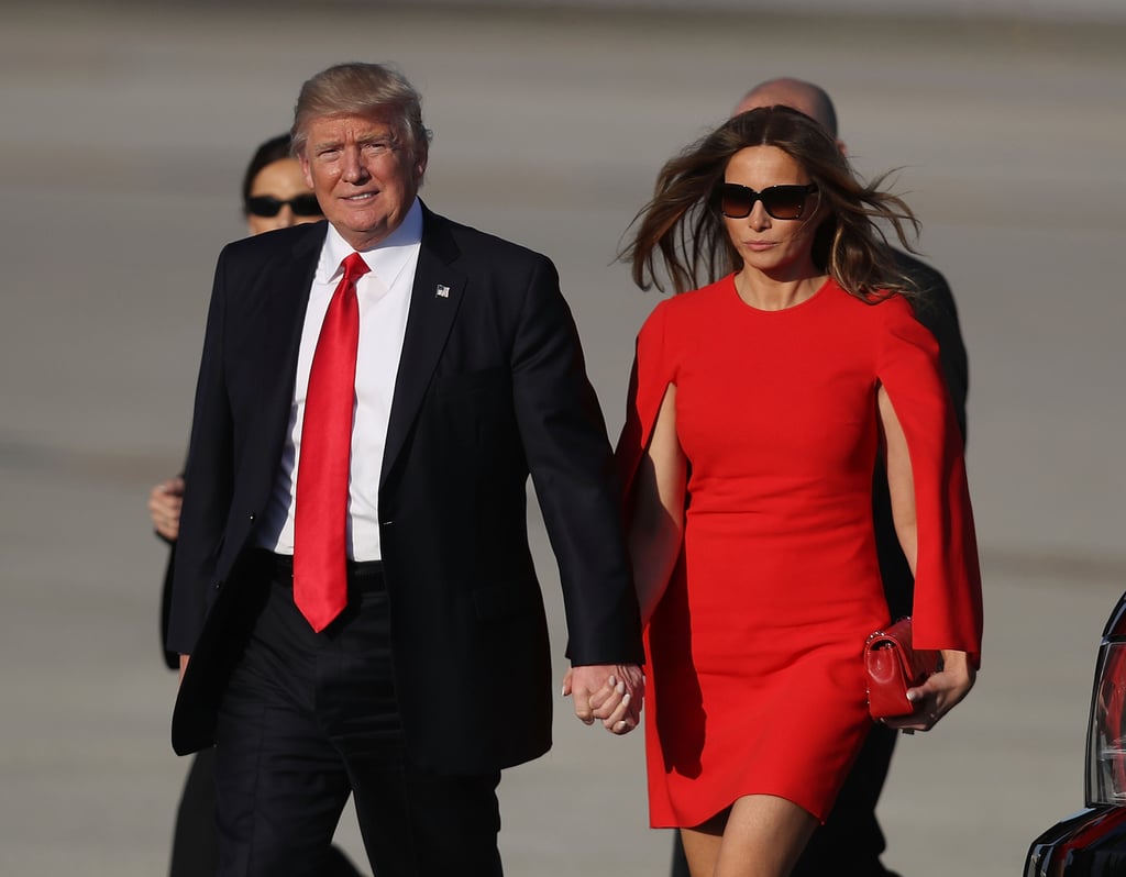 Melania wore these square-shaped sunglasses for a trip to Trump's Mar-a-Lago resort in Palm Beach, Florida in February 2017. They were styled with a Givenchy cape dress and Christian Louboutin flats.