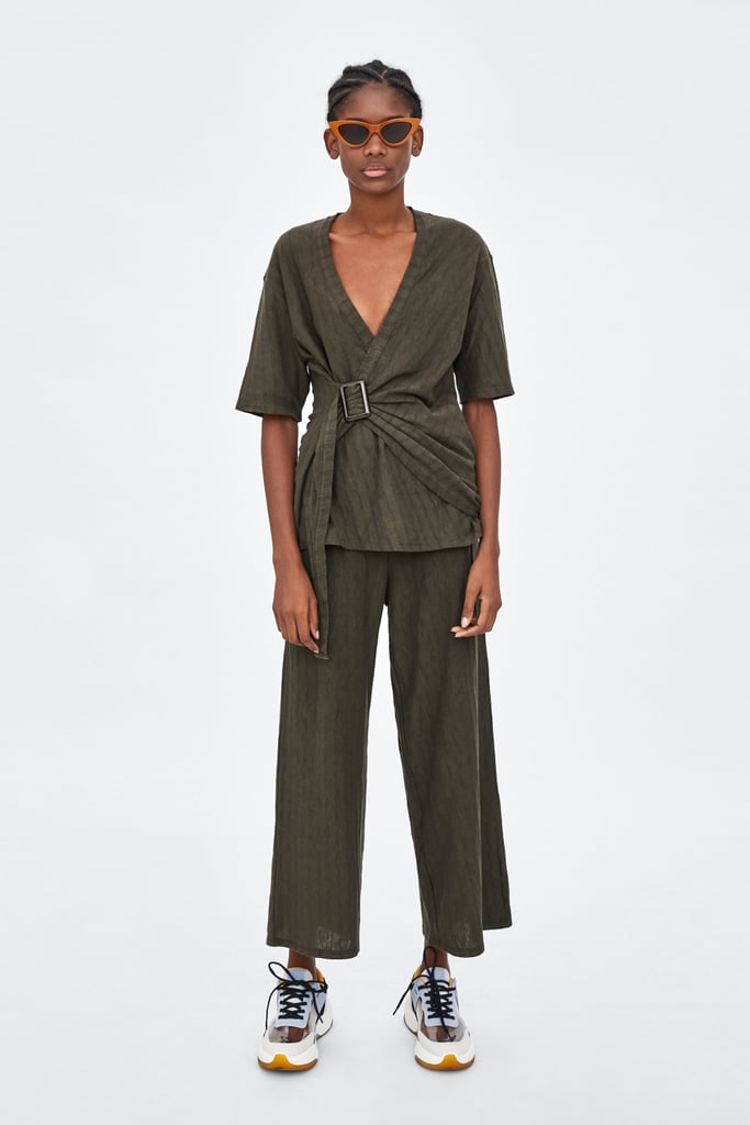 Zara Wrap Top and Flowy Pants | Hailey Baldwin Green Pajama Set With ...