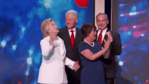 And Hillary was all, "OK, was hoping for the glittery red balloons but whatever, this is fine."