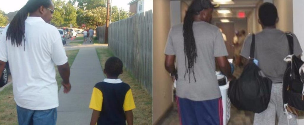 Teenager's First Day of School Side-by-Side Photos With Dad