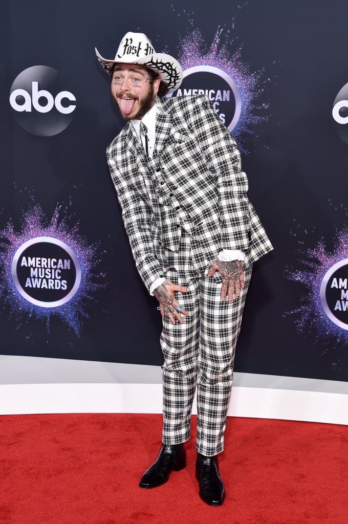 Post Malone's Checkered Black-and-White Suit at the AMAs