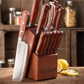 The Pioneer Woman Cowboy Rustic 14-Piece Forged Cutlery Knife Block Set,  Turquoise 