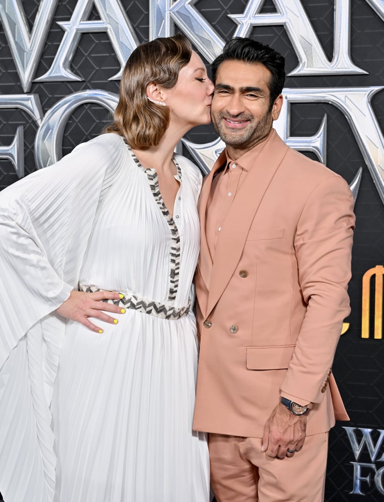 Emily V. Gordon and Kumail Nanjiani at the "Black Panther: Wakanda Forever" World Premiere