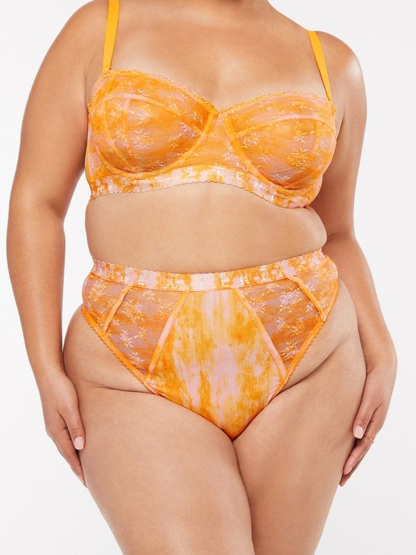 Watercolor Tie Dye Unlined Lace Strapless Bra in Orange