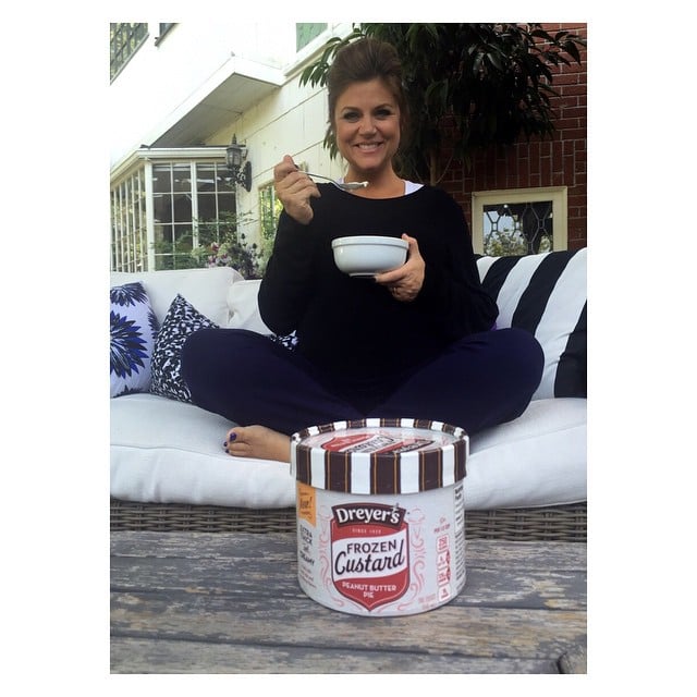 When Tiffani satisfied her pregnancy ice cream craving on their blue-and-white outdoor furniture