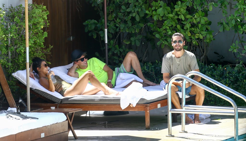 Kourtney Kardashian's Green Strappy One-Piece Suit on Miami Beach