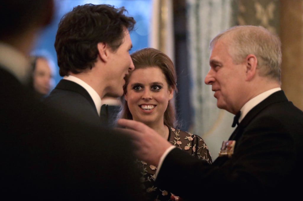 With her dad and Canadian Prime Minister Justin Trudeau at a reception at Buckingham Palace in 2018.