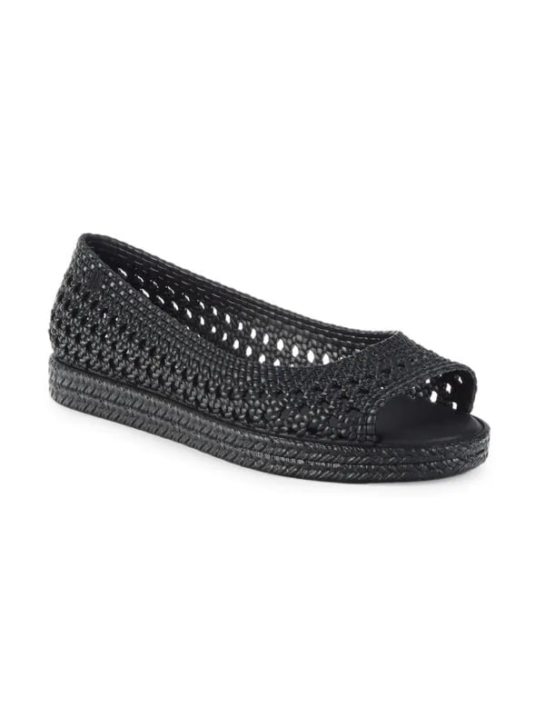 Best Black Open-Toe Flats: Melissa + Jason Wu ​Peep-Toe Woven Flats