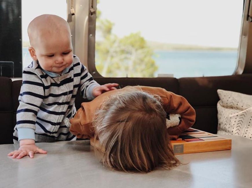 Tiffany has also learned a lot in particular about raising toddlers in such a small space, and her tips need not just apply to those also living in tiny homes.
"For us, day trips have been huge. We've hit up so many libraries for story time, and we've visited places like aquariums, beaches, lakes . . . the list goes on and on. Our 3-year-old especially has been learning a lot from these trips — we like to think that every day on the road is like preschool! She is learning so much!" Tiffany said. "We've noticed that getting out regularly keeps everyone from getting cabin fever. We've also had to be really aware of our kids' needs. For example, our daughter is an introvert, and we realized early on that since we're living in a small area together, we had to be really intentional about getting her some alone time to recharge. We try to play it by ear on a daily basis how both kids are doing and what they need."