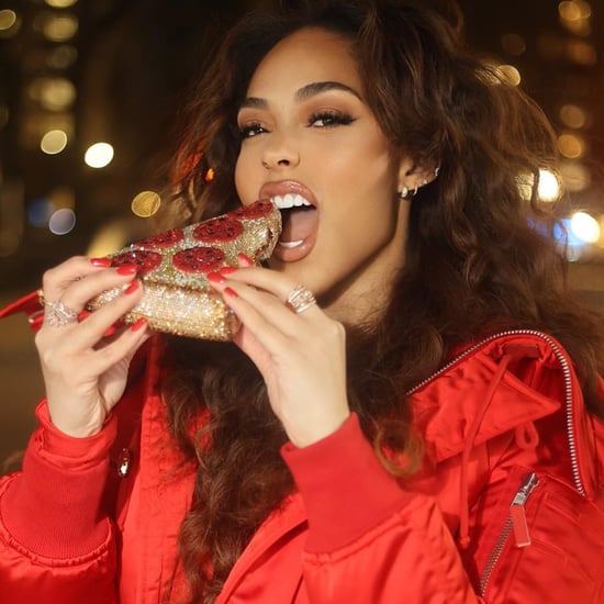 Jordyn Woods's Crystal Pizza Bag and Red Outfit