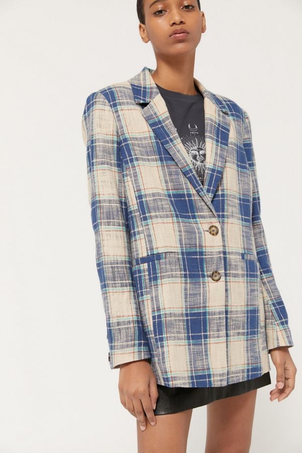 UO Porto Plaid Oversize Blazer