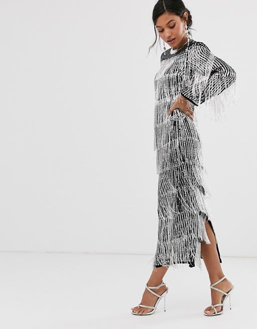 ASOS EDITION Sequin & Fringe Midi Tunic Dress