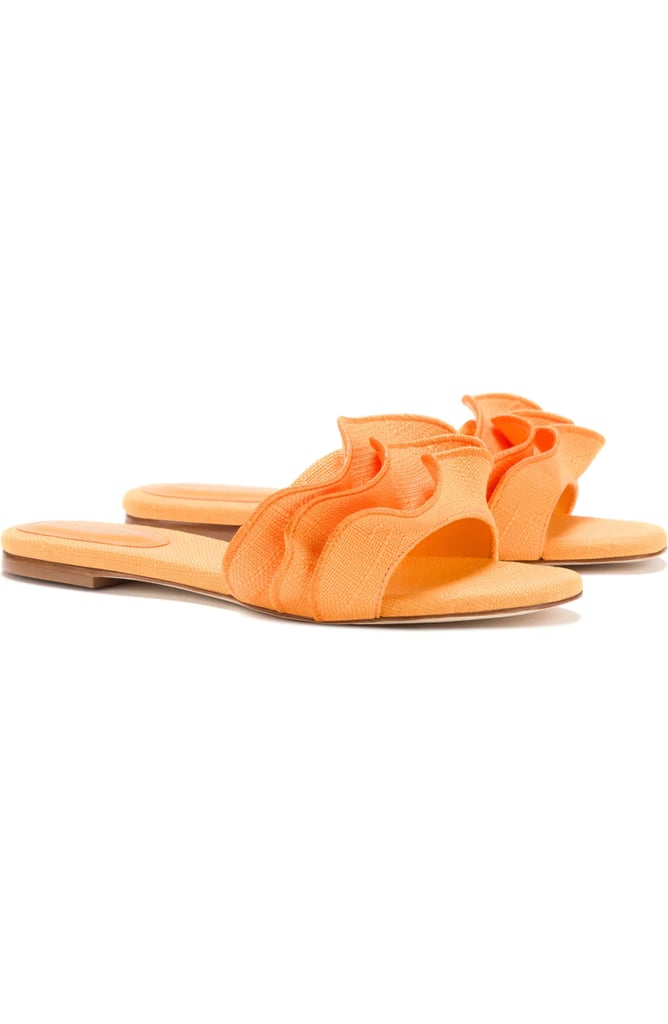 Larroudé Ivy Ruffle Raffia Slide Sandal