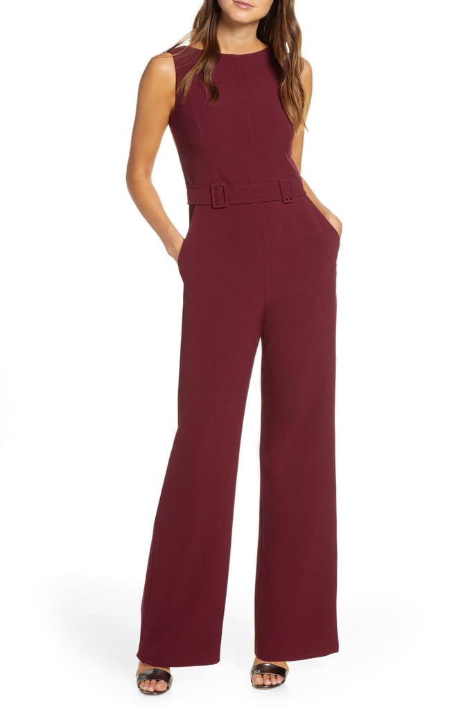 Vince Camuto Belted Sleeveless Stretch Crepe Jumpsuit