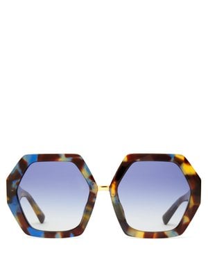 Valentino Tortoiseshell-Acetate Hexagonal-Frame Sunglasses