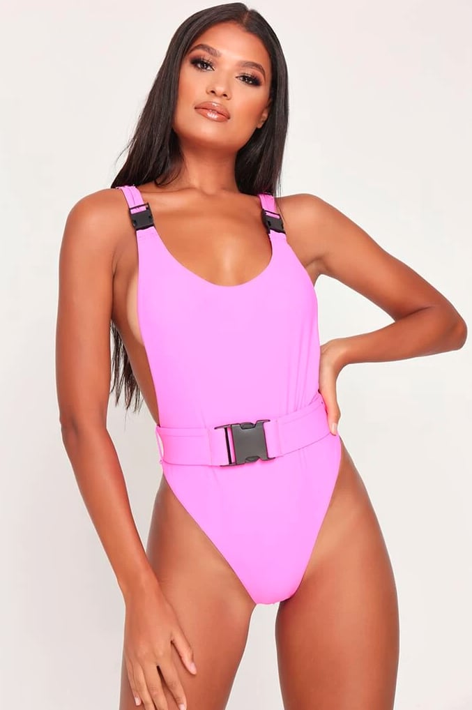 I Saw It First Pink Backless Belted Swimsuit