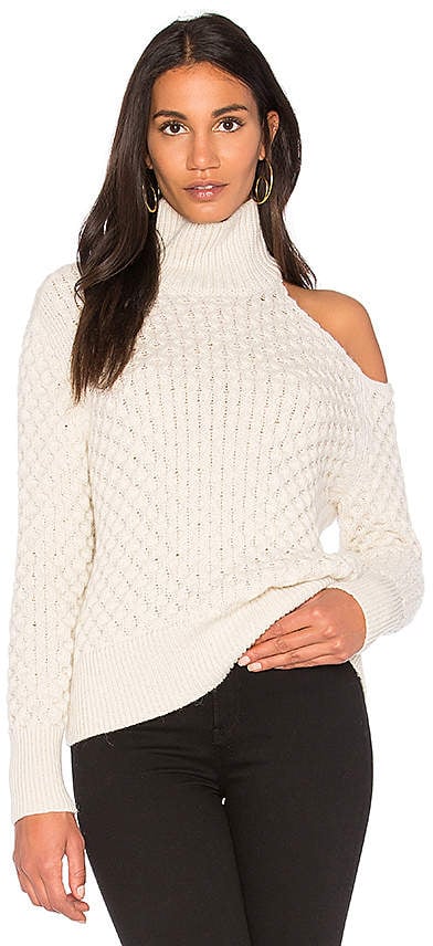 Nude Turtle Neck Cut Out Shoulder Sweater