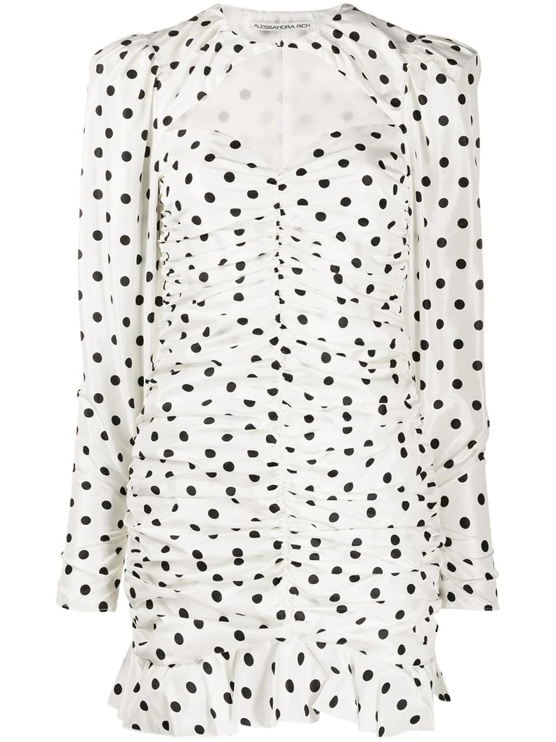 Alessandra Rich Ruched Polka Dot Minidress