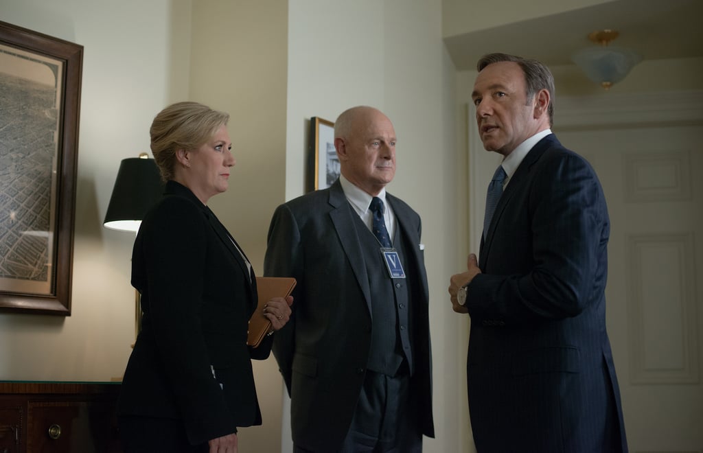 Catherine Durant (Jayne Atkinson), Raymond Tusk (Gerald McRaney), and Frank (Spacey) on House of Cards.
Source: Netflix