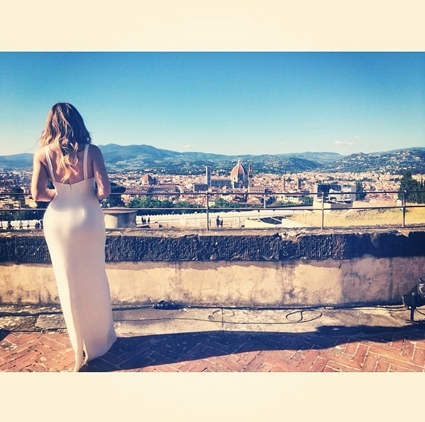 Khloe took in the view from the wedding's location while in her bridesmaid dress.

Source: Instagram user khloekardashian