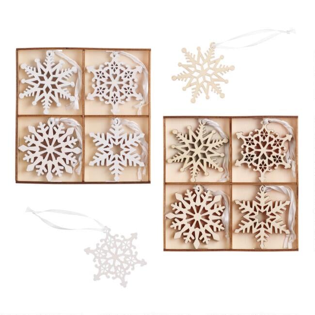 12 Pack Wood Snowflake Boxed Ornaments