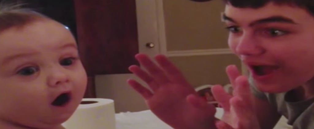 Baby Amazed at His Brother's Toilet Paper Magic Trick