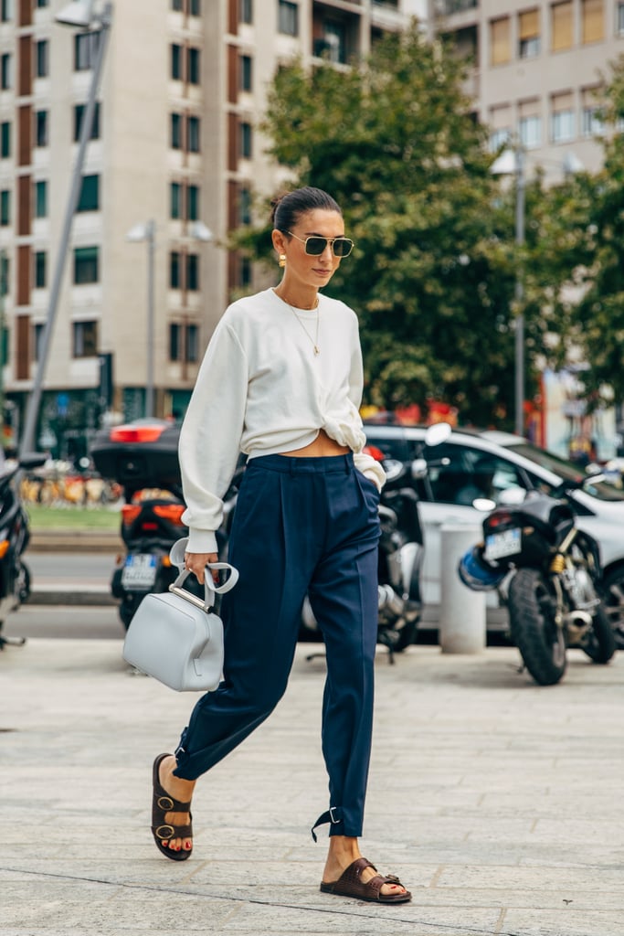Remix tailored trousers when you show a little midriff and add Birkenstocks. Remix tailored trousers when you show a little midriff and add Birkenstocks.