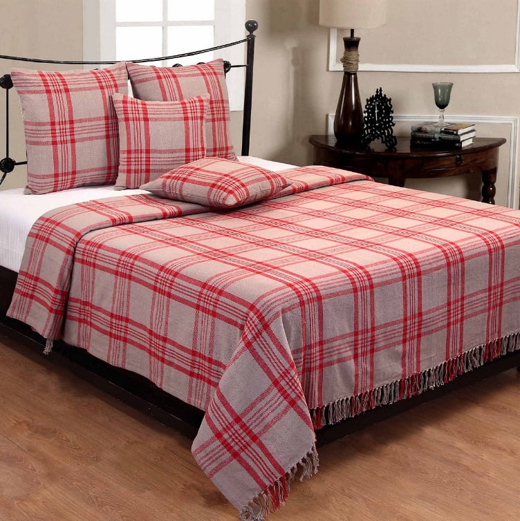 Homescapes Grey & Red Tartan Check Sofa and Bed Throw