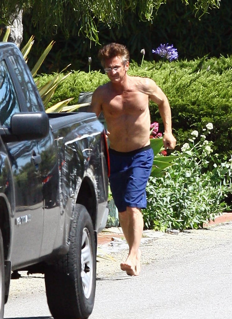Sean Penn Paddle Boarding Shirtless in Malibu | POPSUGAR Celebrity