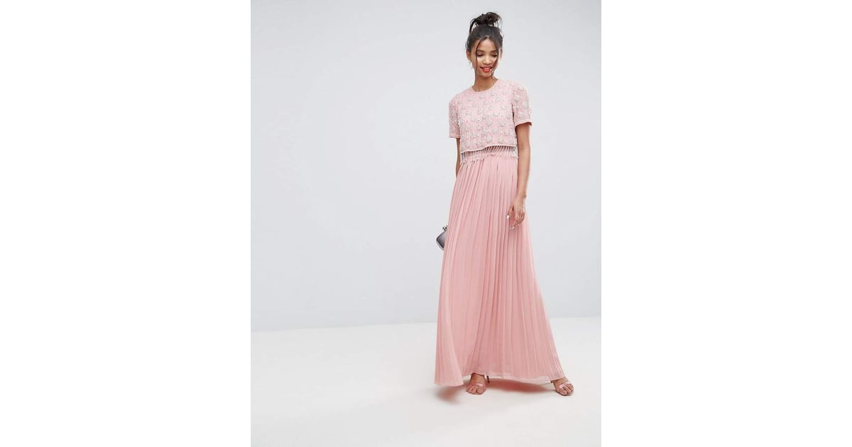 pleated maxi dress with sleeves